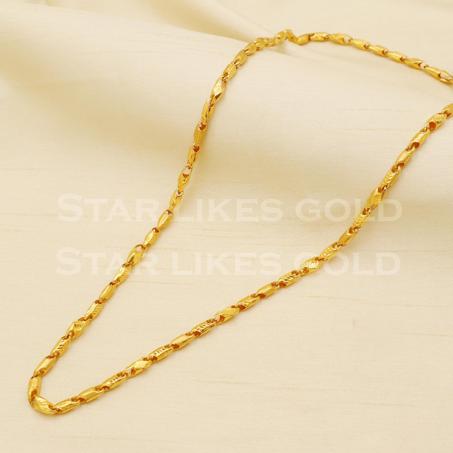 22k Hallmark Gold Textured Barrel Link Chain for Men & Women, B1423