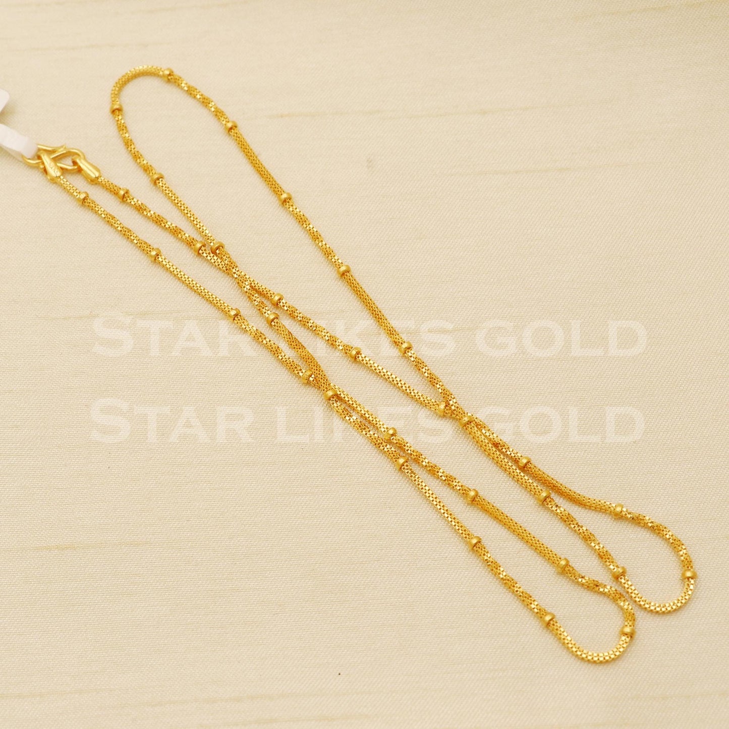 22k Hallmark Gold Delicate Mesh Chain with Elegant Gold Beads, B1435