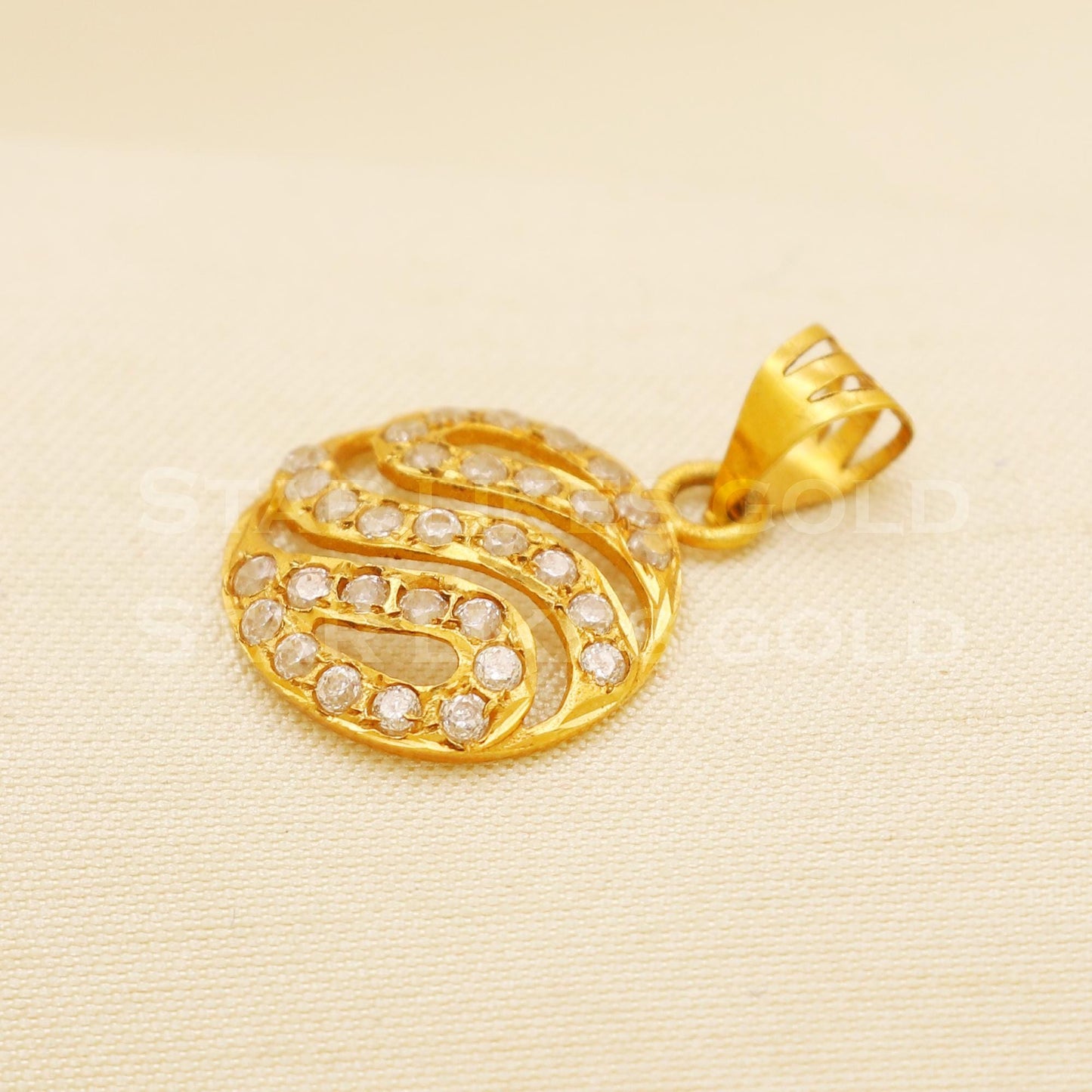 18k Yellow Gold Handmade Zircon Pendant Jewelry, B1489