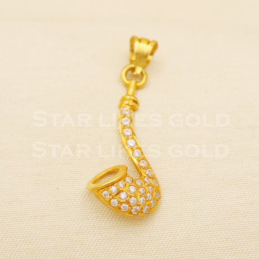 Saxophone - 18k Yellow Gold Handmade Zircon Pendant Jewelry, B1491