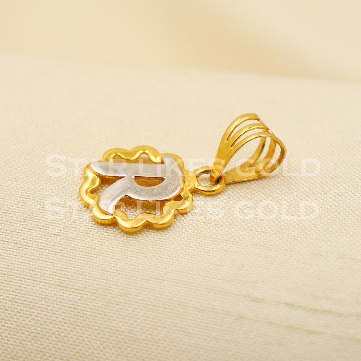 R Name Initials 22k Yellow Gold Handmade Pendant Jewelry, PR1162