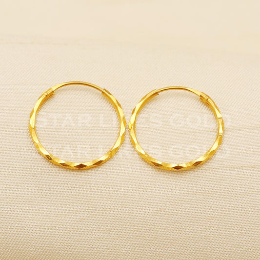 18K Gold Engraved Hoop Earrings | Minimalist High-Polish Jewelry Gift, B1500