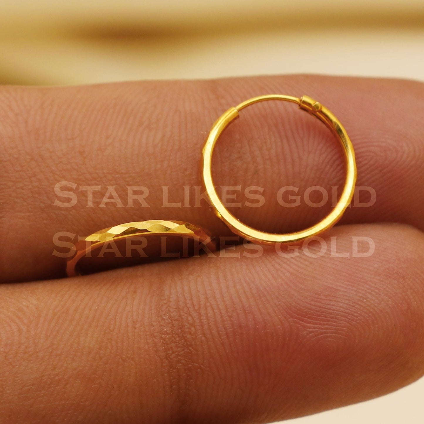 18K Gold Engraved Hoop Earrings | Minimalist High-Polish Jewelry Gift, B1507