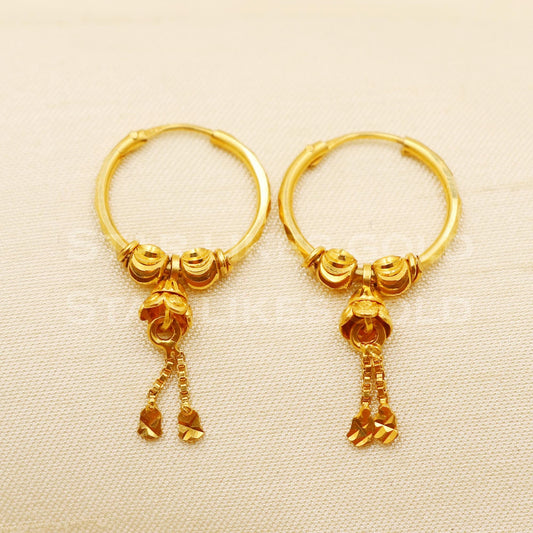 18 karat 18k gold bali Beads hoop earrings, B1515