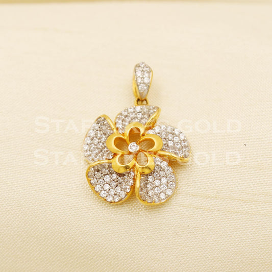 Flower Zircon 22k Yellow Gold Handmade Pendant Jewelry, PR1173