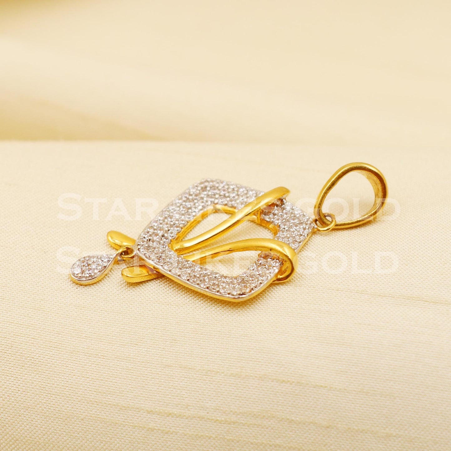 Zircon 22k Yellow Gold Handmade Pendant Jewelry, PR1181