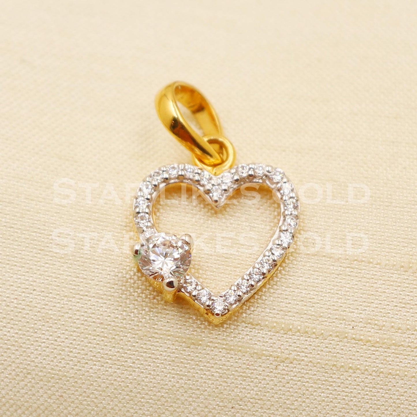 Heart Zircons 22k Yellow Gold Handmade Pendant Jewelry, PR1190