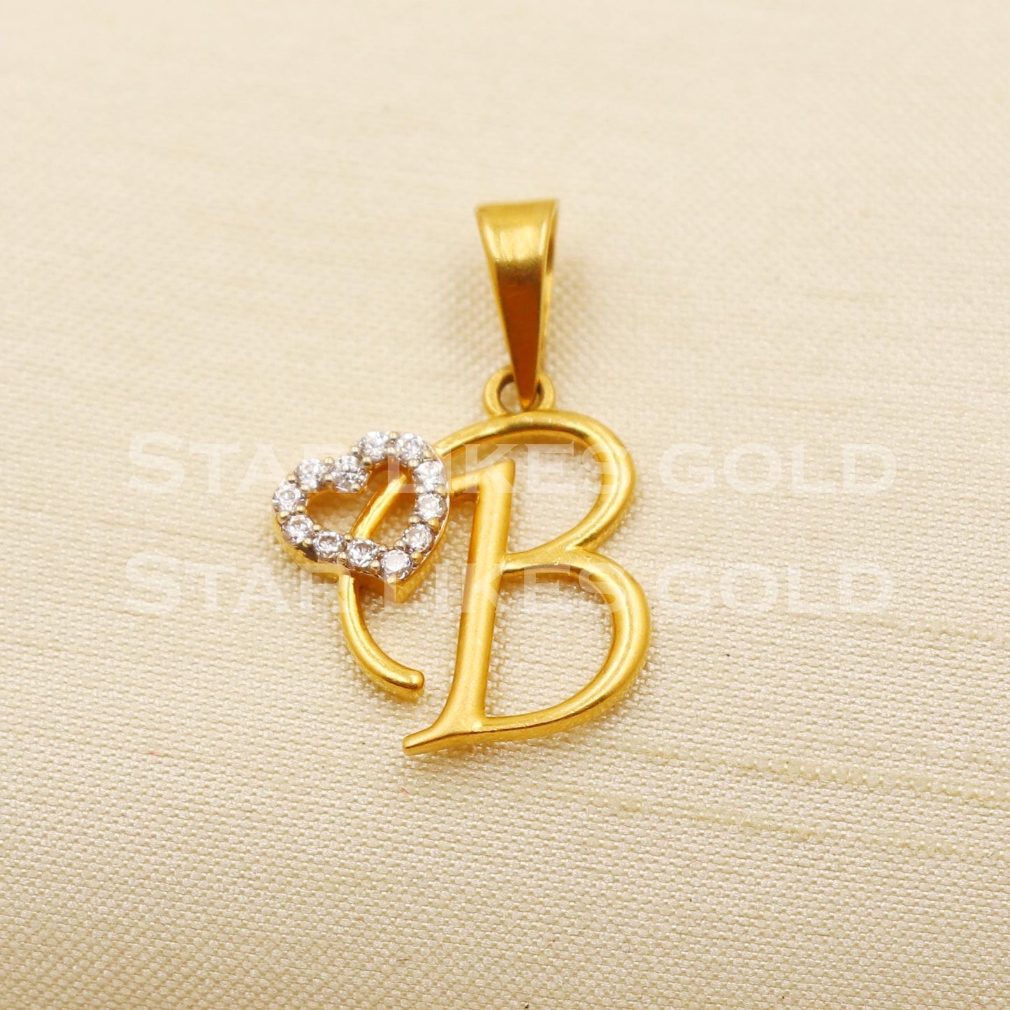 B Name Initial 22k Yellow Gold Handmade Charms Pendant light weight Jewelry, PR1223