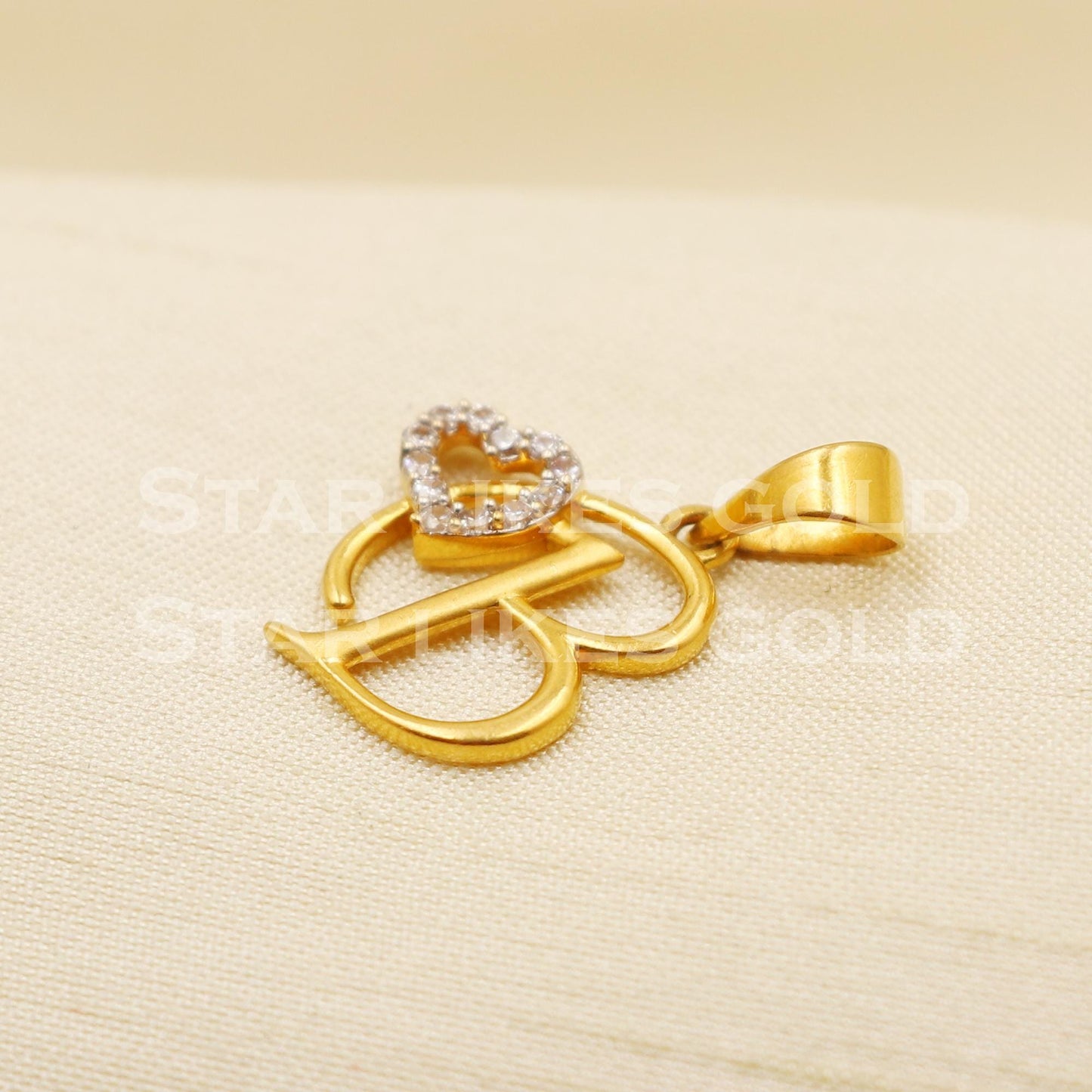 B Name Initial 22k Yellow Gold Handmade Charms Pendant light weight Jewelry, PR1223