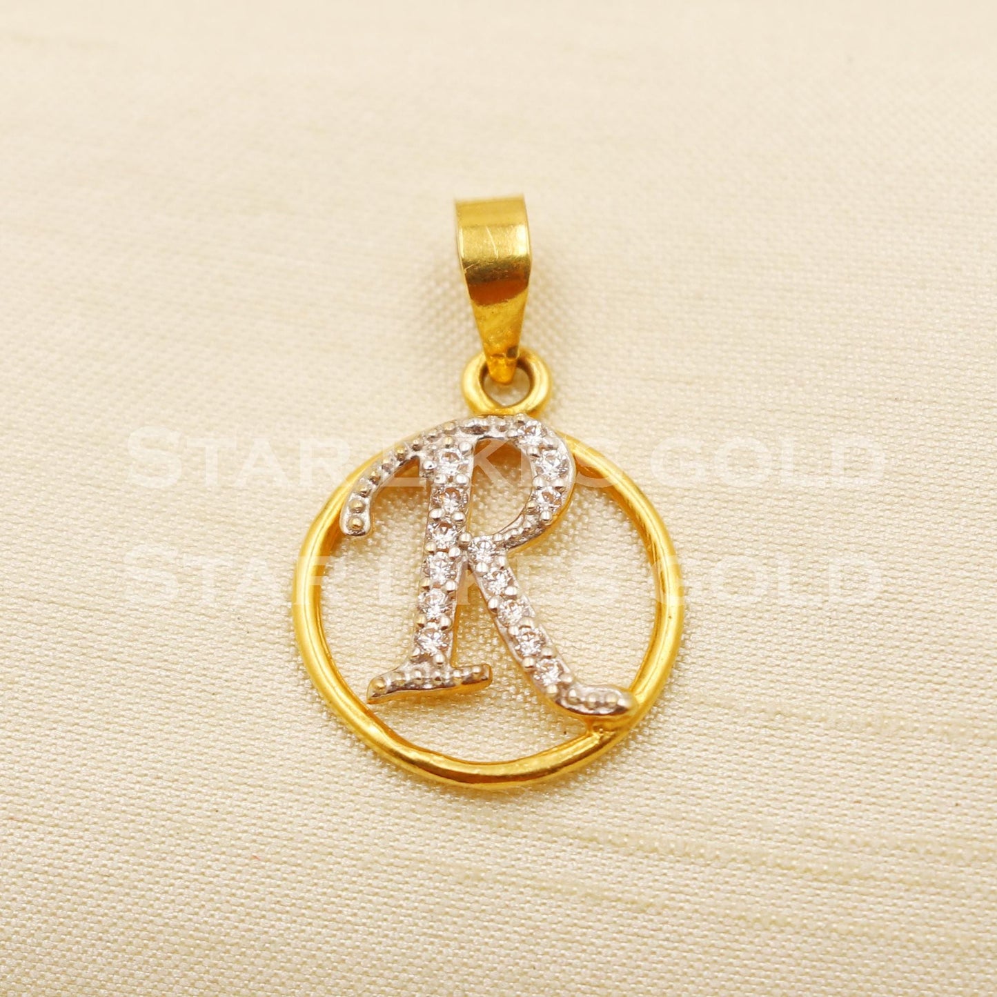R Alphabet Initial 22k Yellow Gold Handmade Charms Pendant light weight Jewelry, PR1226