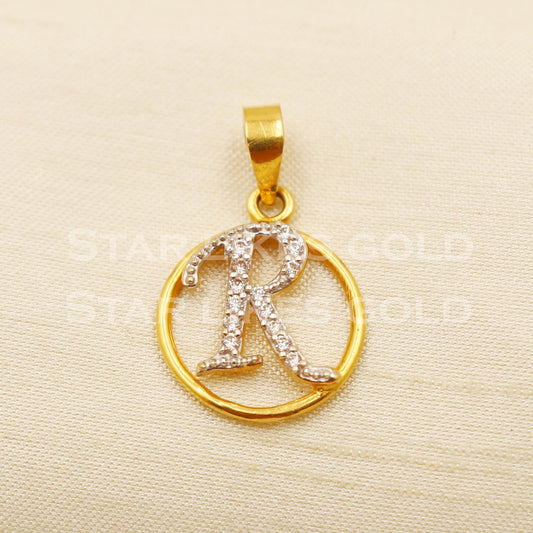 R Alphabet Initial 22k Yellow Gold Handmade Charms Pendant light weight Jewelry, PR1226