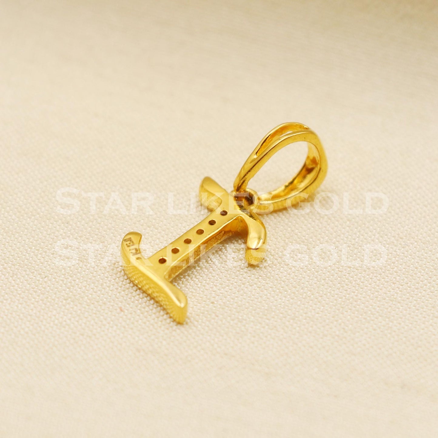 I Alphabet Initial 18k Yellow Gold Handmade Charms Pendant light weight Jewelry, PR1229