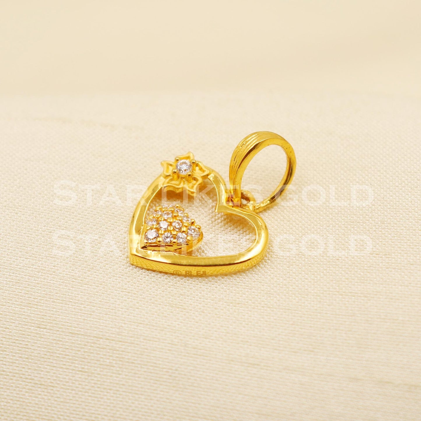Heart Flower 22k Yellow Gold Handmade Pendant Jewelry, PR1245