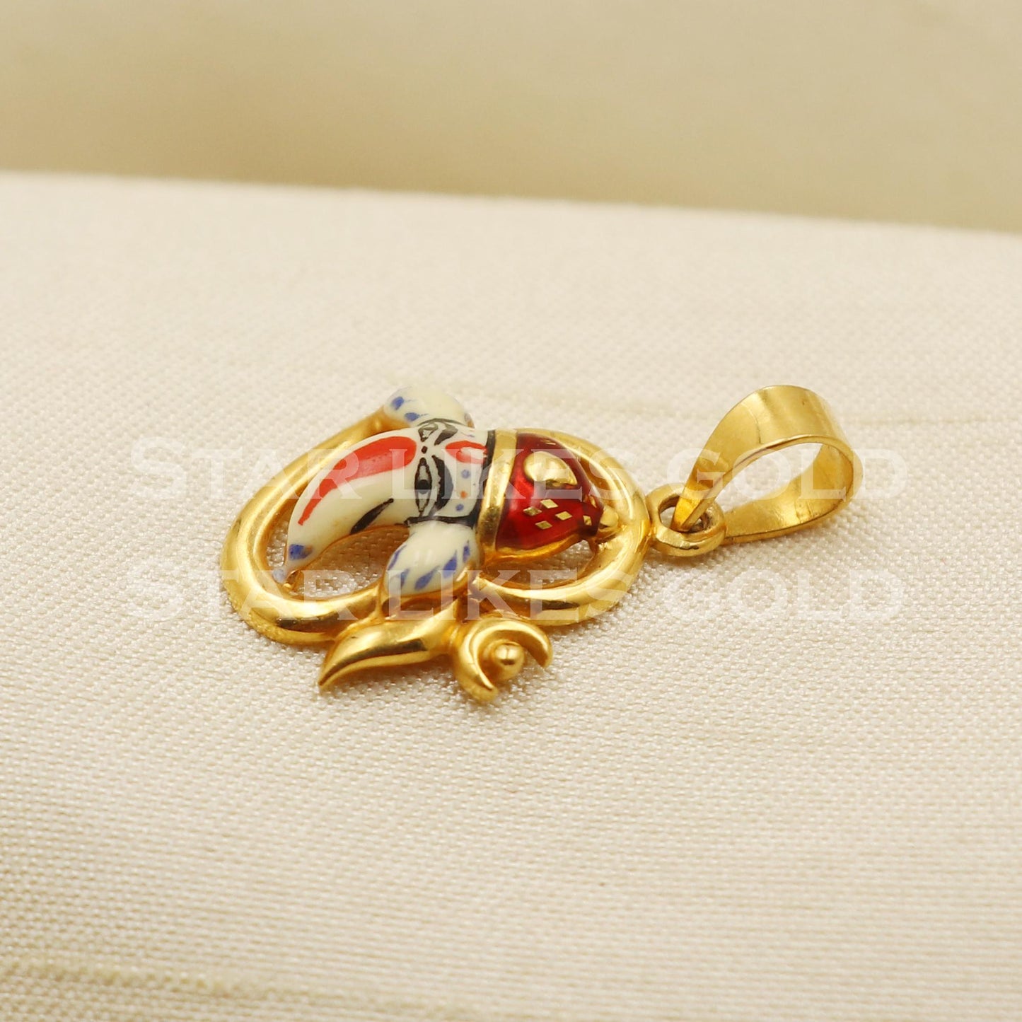 Enameled Ganeshji OM 22k Yellow Gold Handmade Pendant Jewelry, PR1271