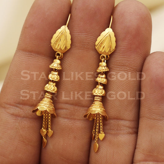 18k Yellow Gold Dangle Ear wire Earrings Handmade Jewelry, B1549