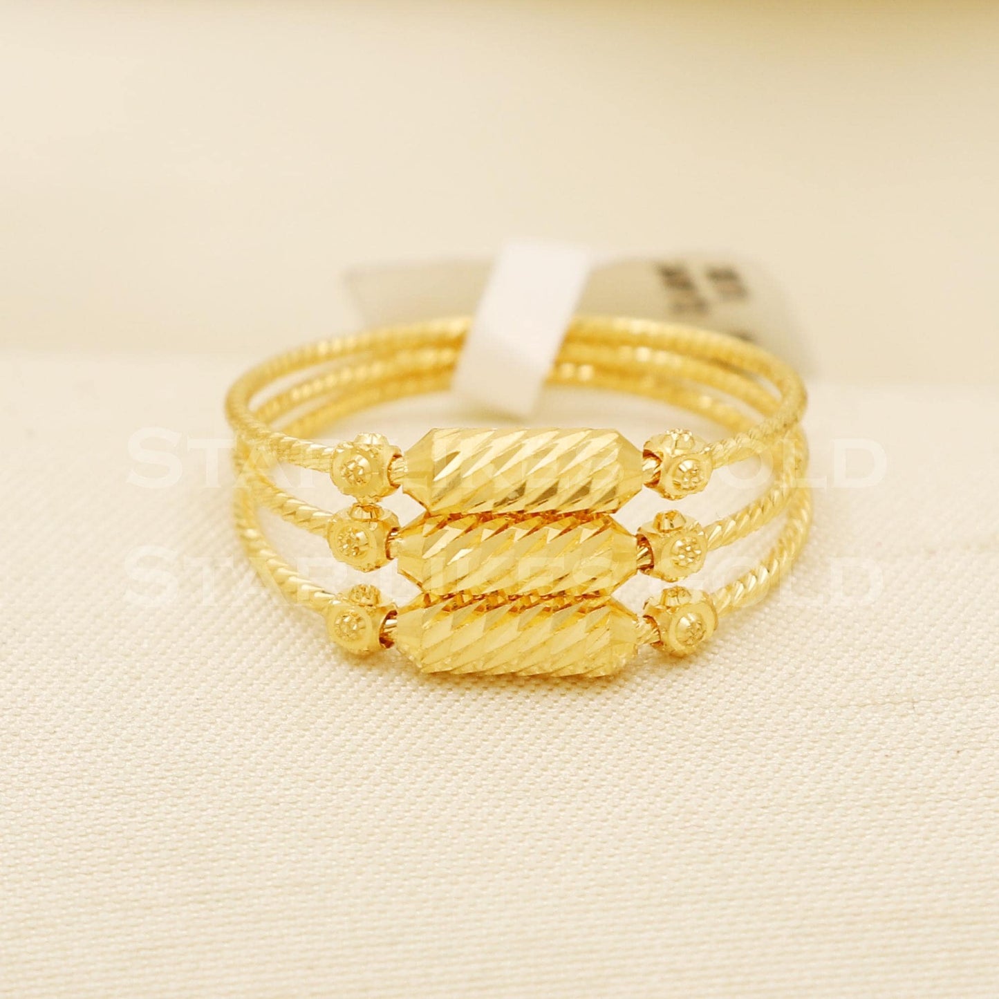 22K Gold Triple Layer Diamond-Cut Fusion Ring | Elegant Gold Band, B1551