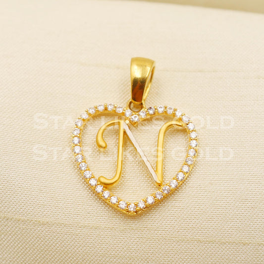 N Name alphabet Initial Zircon 22k Yellow Gold Handmade Charms Pendant light weight Jewelry, PR1275