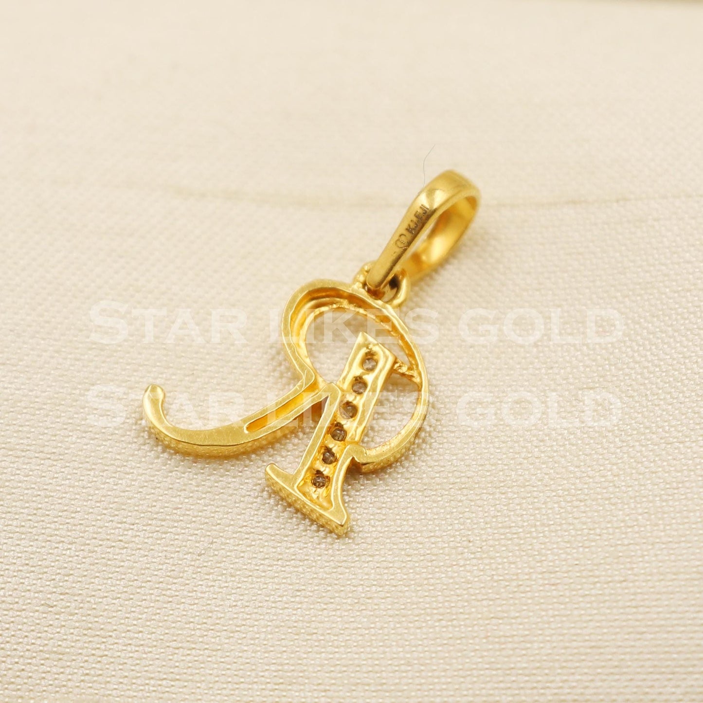 R alphabet Initial Zircon 18k Yellow Gold Handmade Charms Pendant light weight Jewelry, PR1281