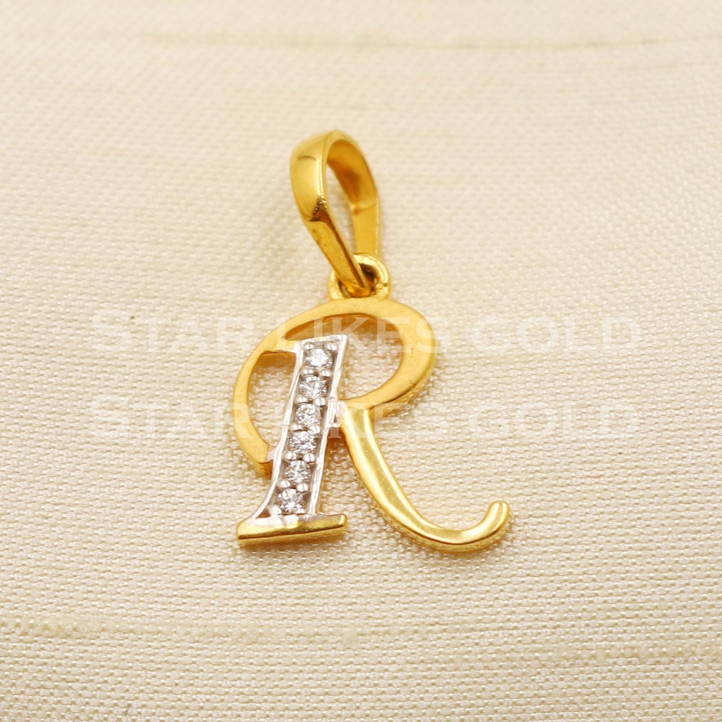 R alphabet Initial Zircon 18k Yellow Gold Handmade Charms Pendant light weight Jewelry, PR1281