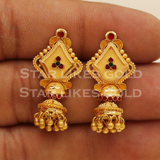 Hallmark 22k Gold Designer Heavy Jhumki Earrings for Brides & Festivals, PR1307