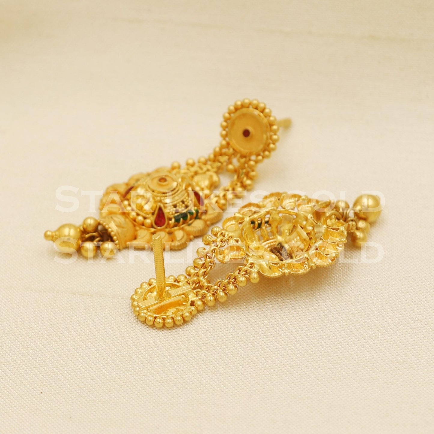 Hallmark 22k Gold Vibrant Stone-Studded Dangles for Bridal Wear, PR1309