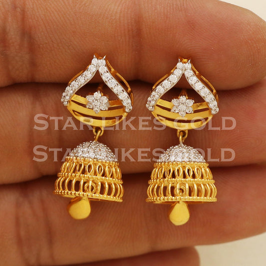 Dangling 22k 22 karat gold Zircons jhumki earrings, PR1310