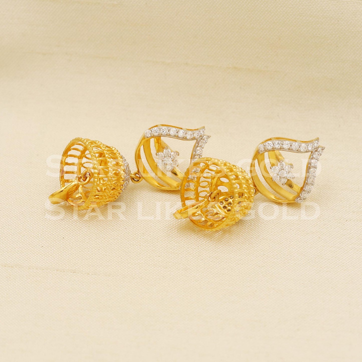 Dangling 22k 22 karat gold Zircons jhumki earrings, PR1310