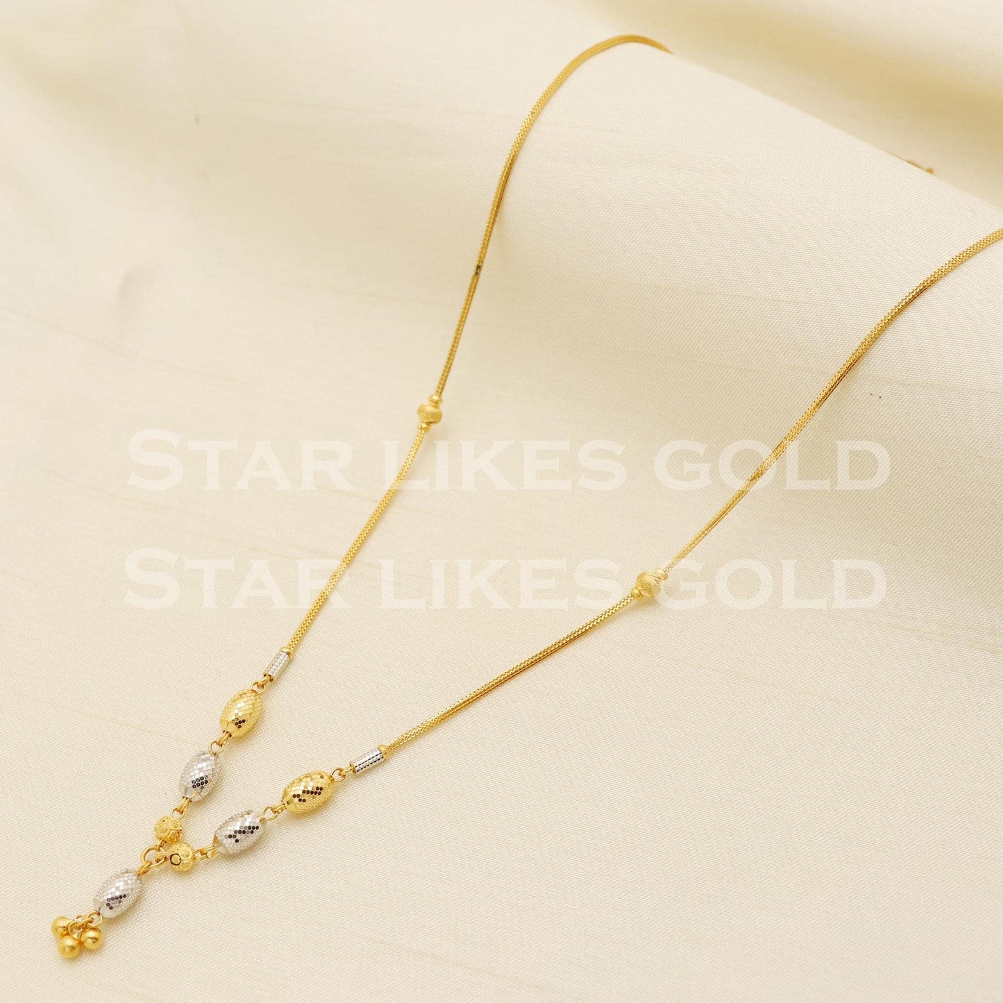 Elegant 22k Hallmark Gold Designer Two Tone Bead Chain for Women, PR1316