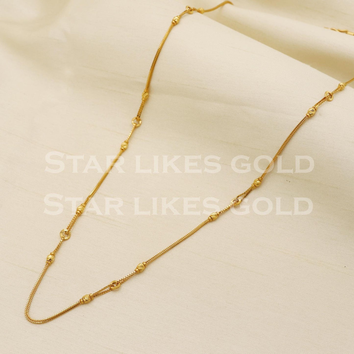 Modern 22k Gold Hallmark Minimalist Box Pattern Mesh Bead Chain, PR1328