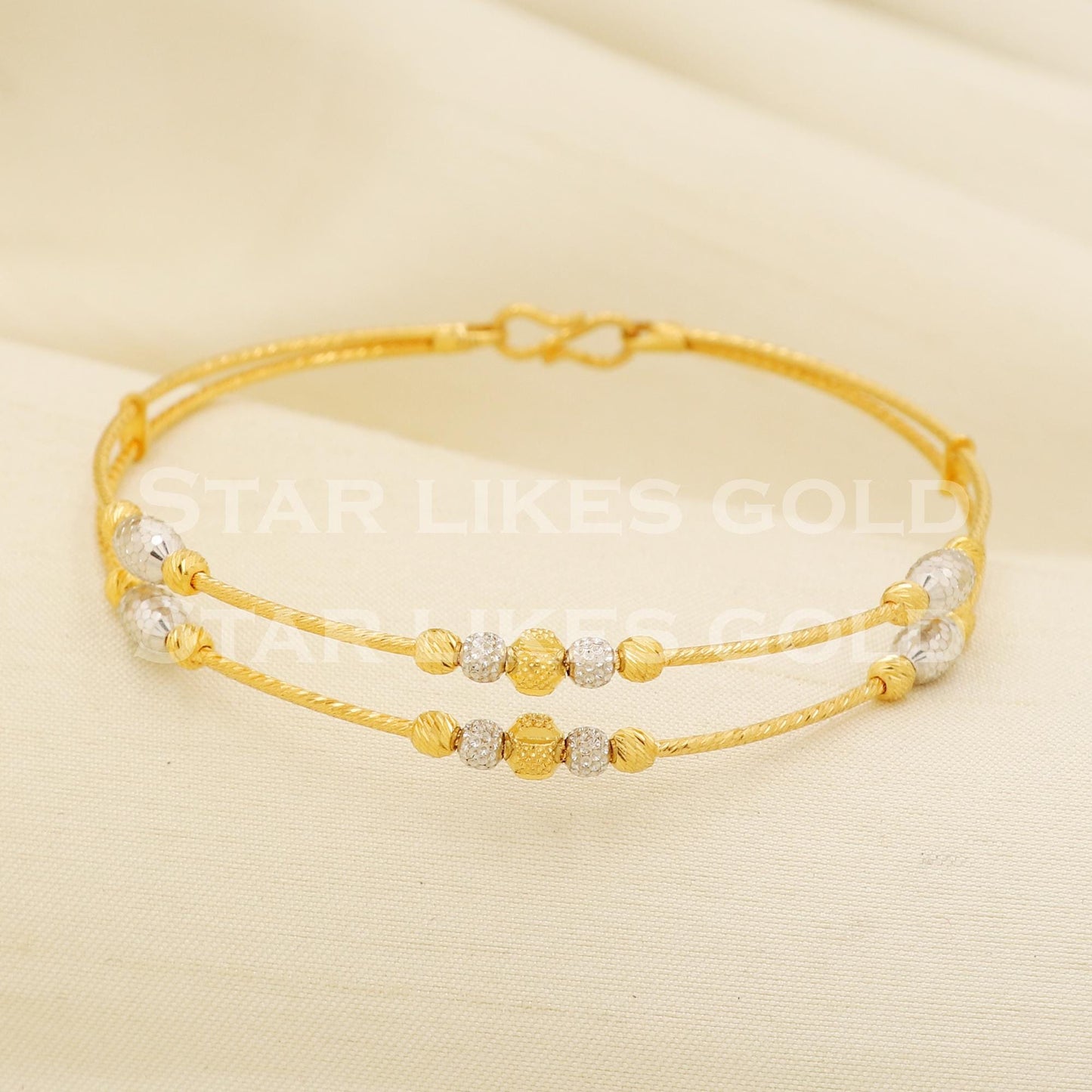 22K Gold Double Line Beaded Bracelet for Women Hallmark Jewelry, PR1388