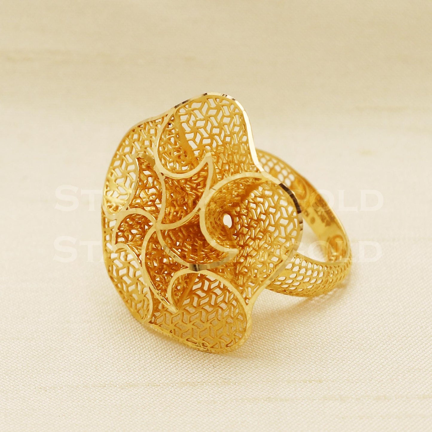 Exquisite 18k Solid Gold Royal Floral Filigree Statement Ring, PR1036
