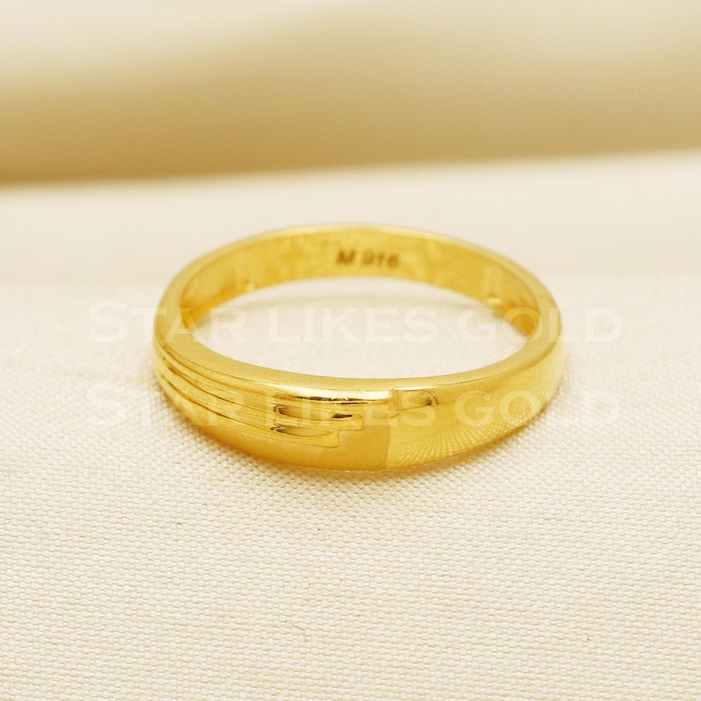 22K Gold Sleek Linear Grooved Band | Minimalist 916 Gold Men's Ring, PR1049