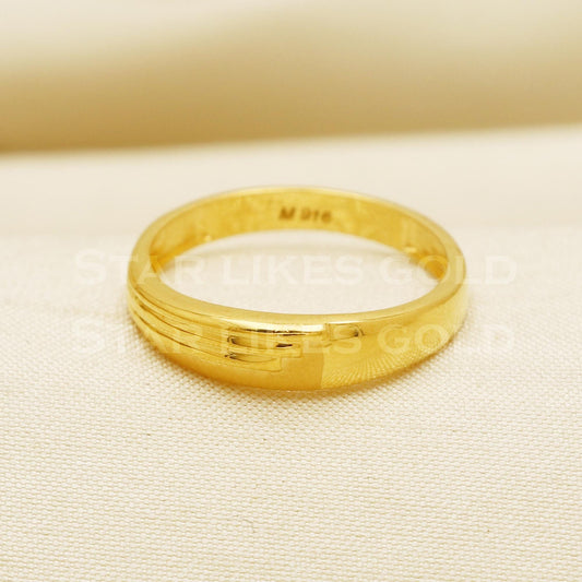 22K Gold Sleek Linear Grooved Band | Minimalist 916 Gold Men's Ring, PR1049