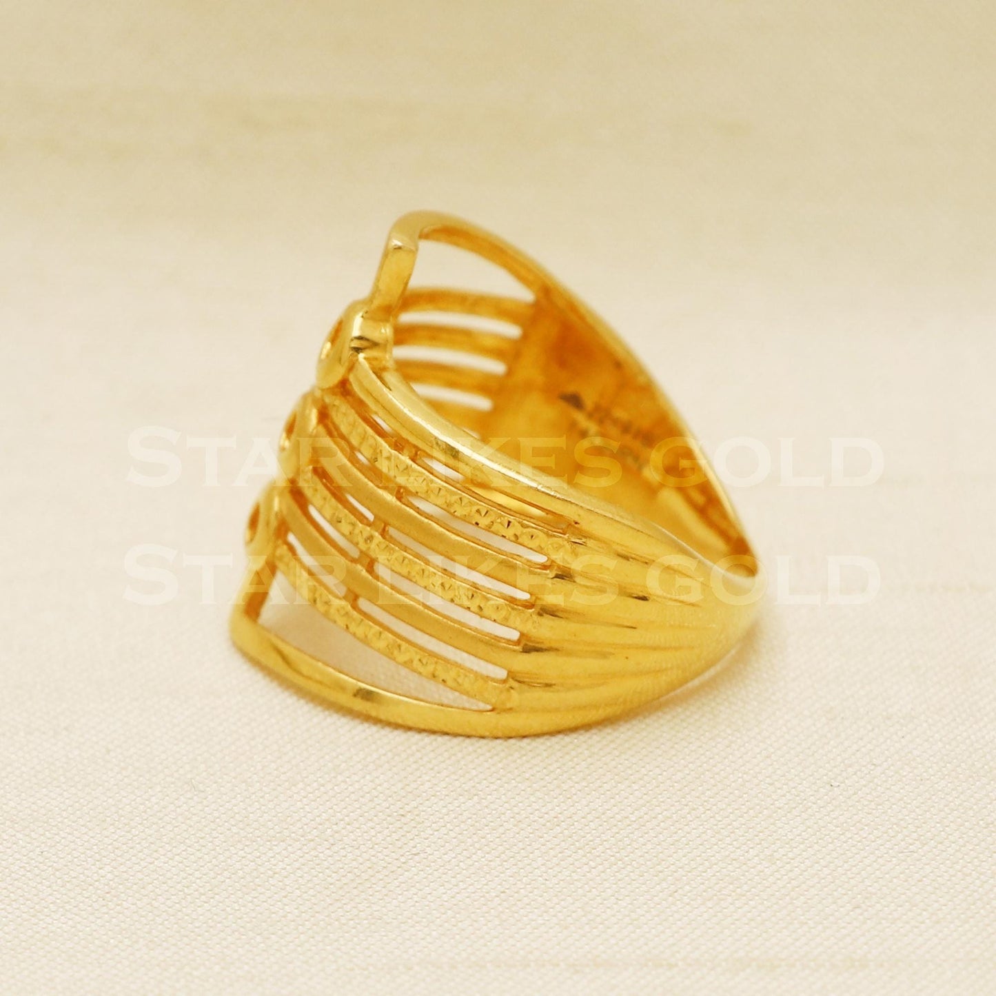 22K Gold Modern Multi-Layer Cage Ring | Trendy 916 Geometric Band, PR1054