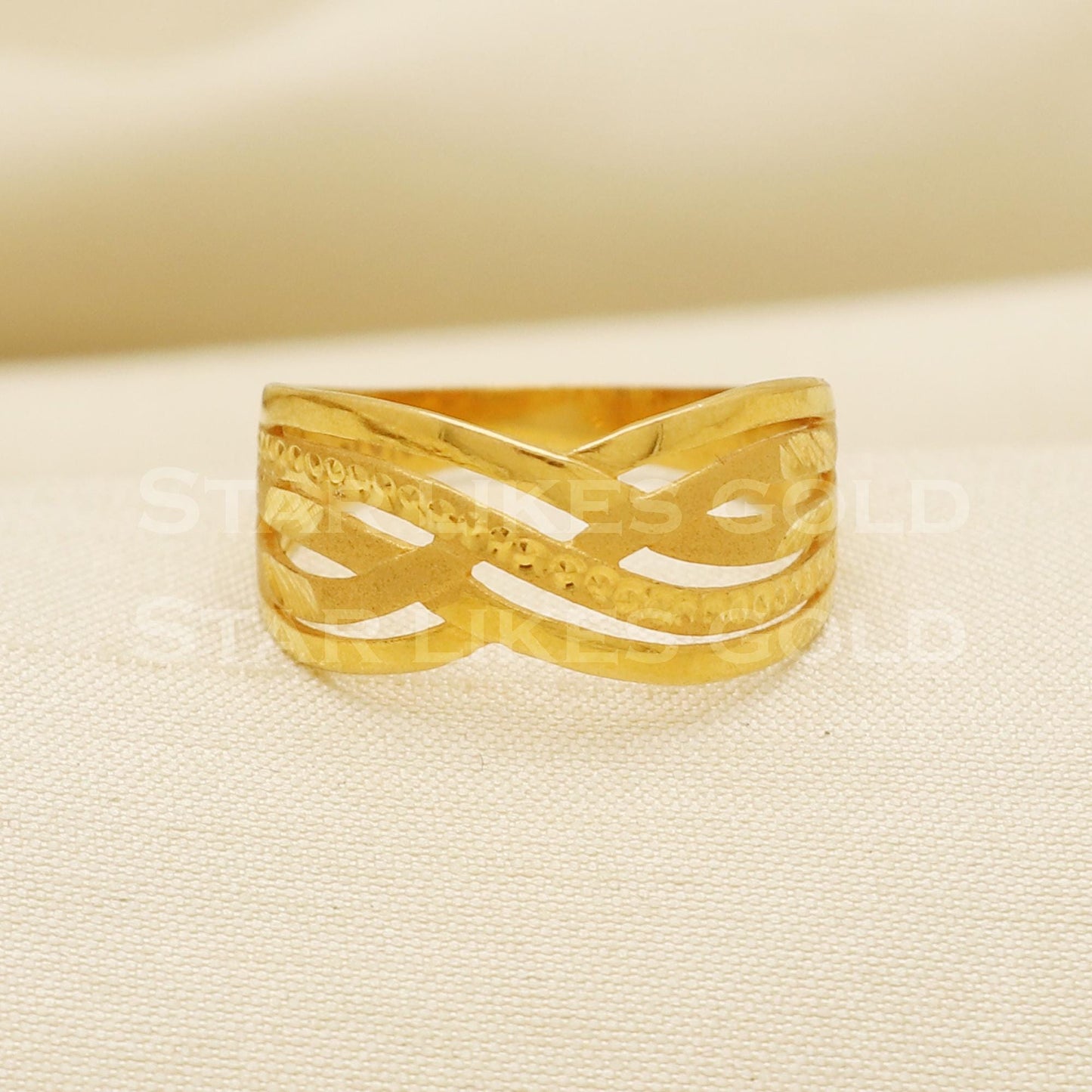 Exquisite 22K Gold Textured Woven Ring | Elegant Multi-Strand Design, PR1059