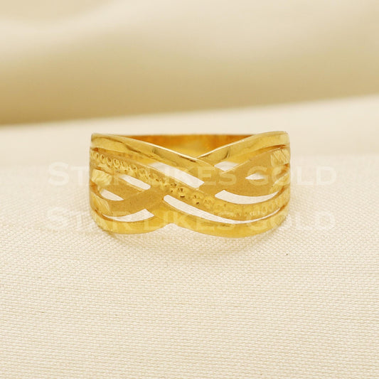 Exquisite 22K Gold Textured Woven Ring | Elegant Multi-Strand Design, PR1059