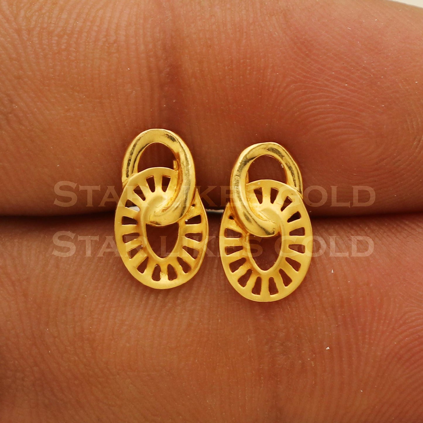hoop in hoop style 22k 22 karat gold stud earrings jewelry, PR2046