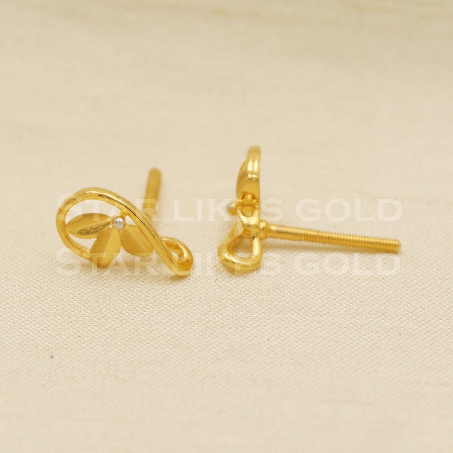 FLOWER 22k 22 karat gold stud earrings jewelry, PR1126