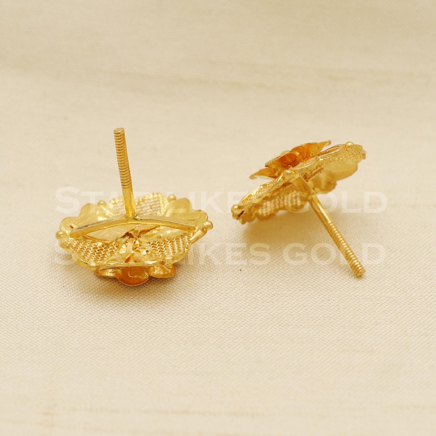 Filigree Flower 22k 22 karat gold handmade earrings jewelry, PR1141