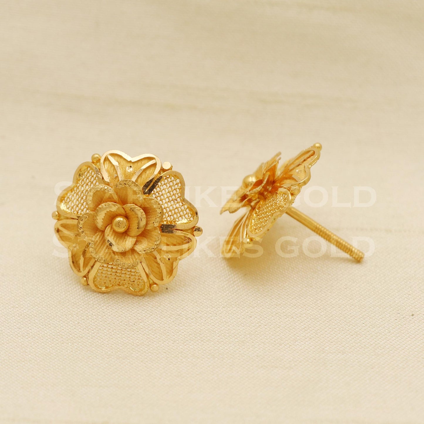 Filigree Flower 22k 22 karat gold handmade earrings jewelry, PR1141