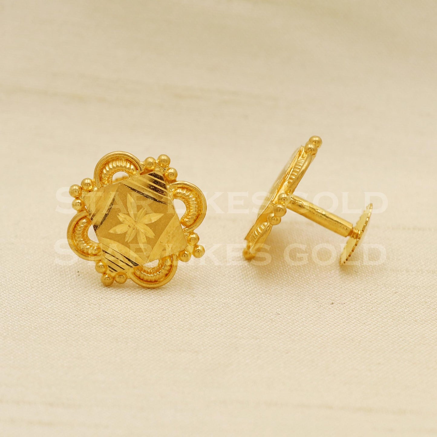 Stunning 22k 22 karat gold stud earrings jewelry, PR1146