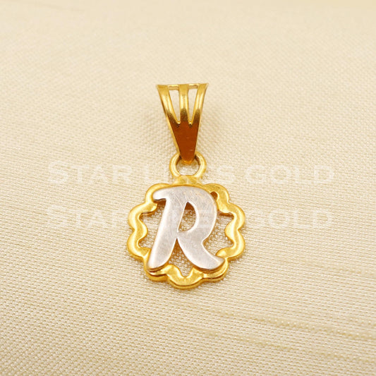 R Name Initials 22k Yellow Gold Handmade Pendant Jewelry, PR1162