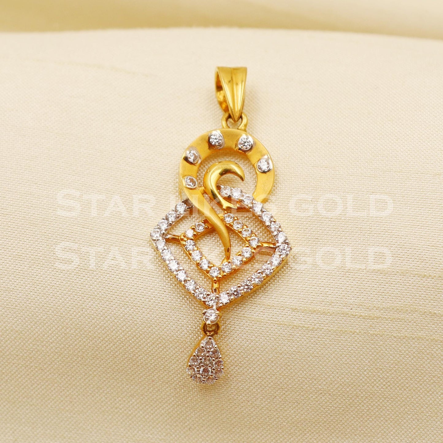 Zircon 22k Yellow Gold Handmade Pendant Jewelry, PR1179
