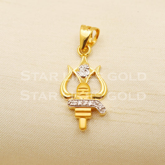 Shiva Om Trishul 22k Yellow Gold Handmade Pendant Jewelry, PR1193