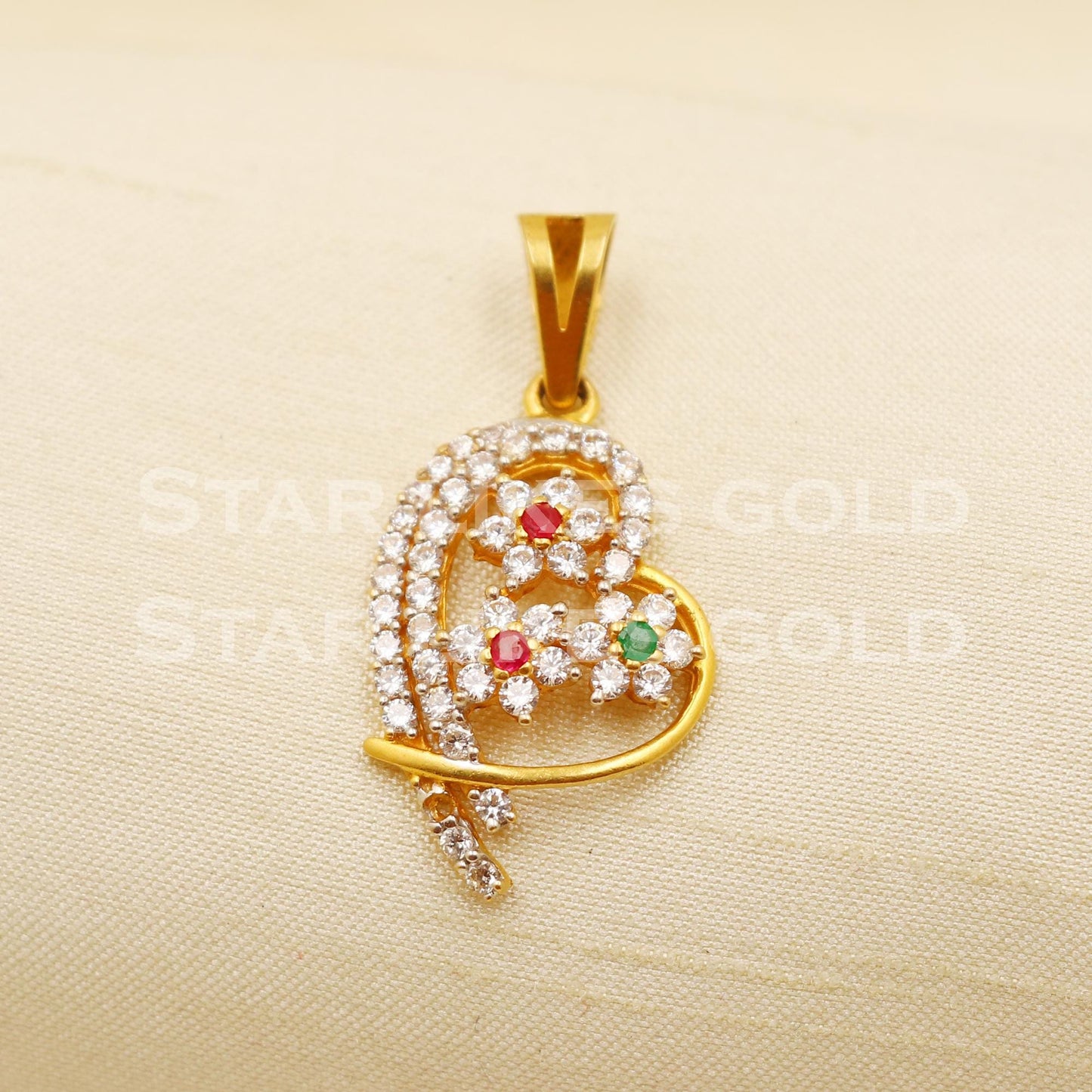 Zircons 22k Yellow Gold Handmade Pendant light weight Jewelry, PR1211