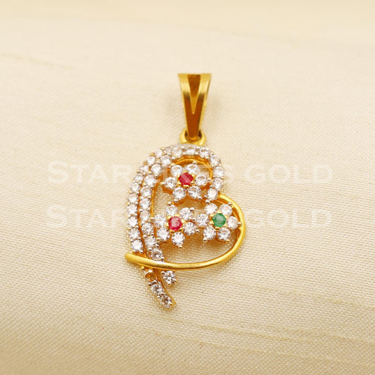 Zircons 22k Yellow Gold Handmade Pendant light weight Jewelry, PR1211