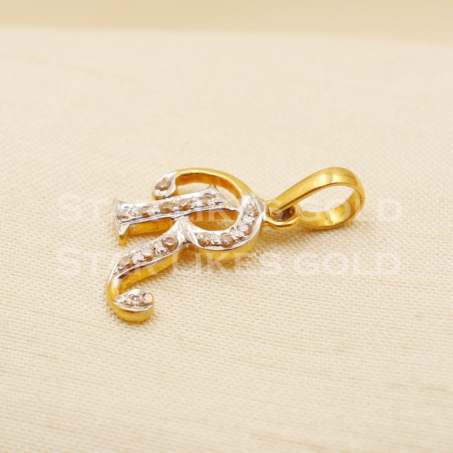 R Alphabet Initial 22k Yellow Gold Handmade Charms Pendant light weight Jewelry, PR1224