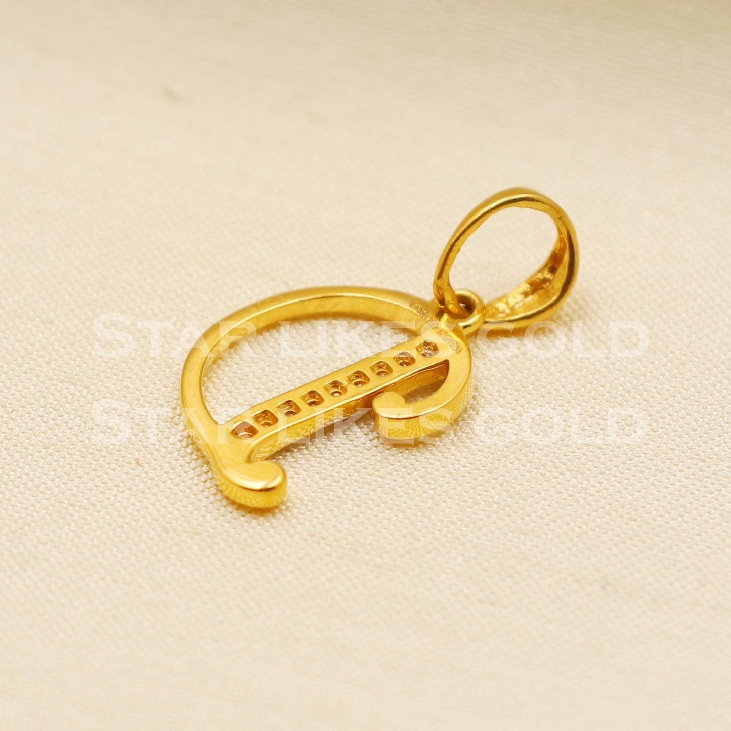 D Alphabet Initial 18k Yellow Gold Handmade Charms Pendant light weight Jewelry, PR2079