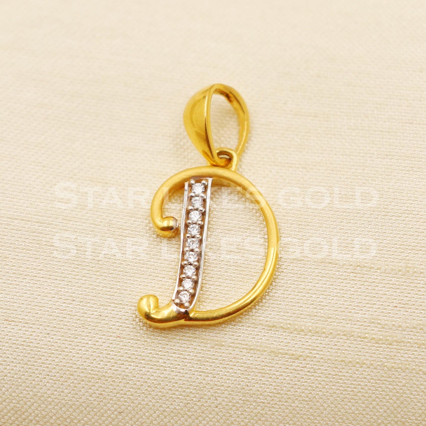 D Alphabet Initial 18k Yellow Gold Handmade Charms Pendant light weight Jewelry, PR2079