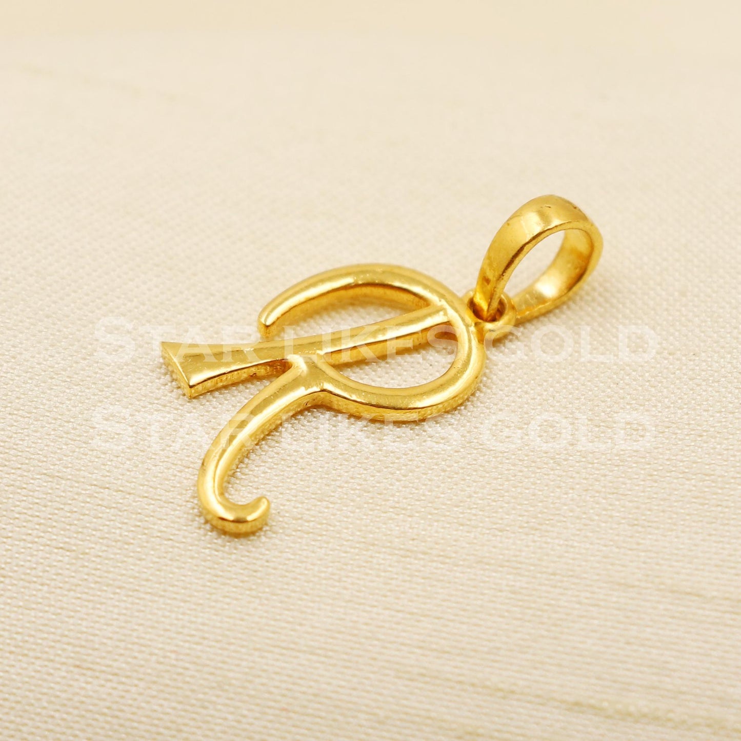R Alphabet Initial 22k Yellow Gold Handmade Charms Pendant light weight Jewelry, PR1234